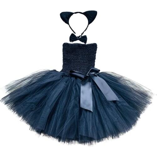 Black Cat Girls Tutu Dress 1-10 year Children Knee Length Birthday Party Dress Halloween Cat Cosplay Costume Clothes Set For Kid
