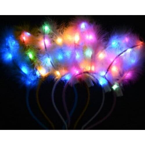 Artificial Feather Lad LED Light-Up Bunny Rabbit Ears Headband Glowing Hair Band For Holiday Party Gift Christmas New Year 2021