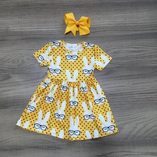 Pudcoco Toddler Baby Girl Clothes Rabbit Print Short Sleeve Polka Dot Dress Pageant Party Holiday Sundress Clothes
