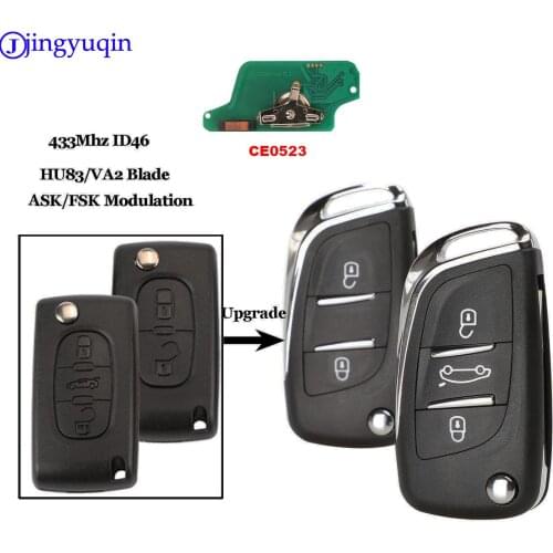 Jingyuqin Ce0523 ASK/FSK 2/3 Button Remote Car key For Citroen C2 C3 C4 C5 433Mhz ID46 Modified Flip Folding Car Key Control
