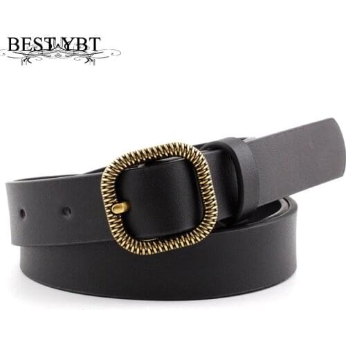 Best YBT Imitation Leather Womens Belt Alloy Square Buckle Pin Buckle Belt Ladies Retro Decorative Wild Fashion Belts For Jeans