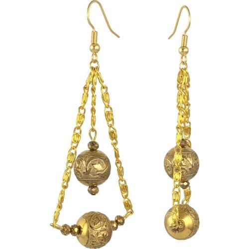 Earring Dangle And Drop 24k Gold Painted Glass Beaded Handmade Woman Fashion Jewelry Made In Turkey