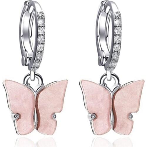 1 Pairs Fashion Women Butterfly Decor Pendant Earrings Rhinestone Decor Pierced Earrings Dangle Earrings Jewelry Accessories