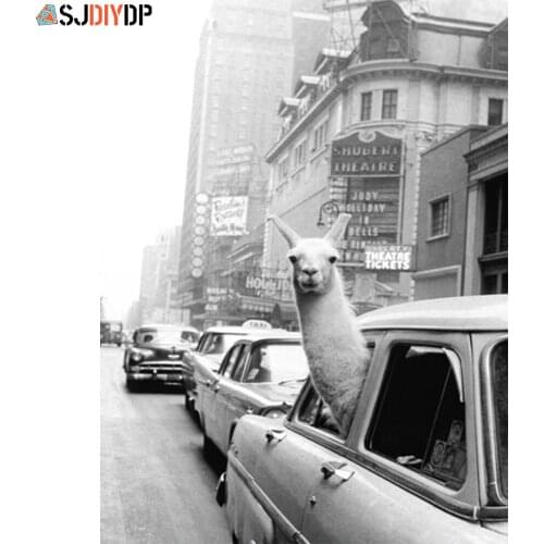 SJDIYDP 5D Diamond Painting Embroidery Alpaca Animal Full Square Diamond Water Stroke Mosaic Cartoon Picture Home Accessories