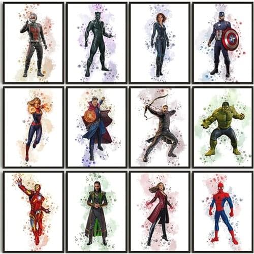 Marvel Super Hero Watercolor Canvas Art Painting Avengers Iron Man Poster Print Wall Art Picture for Living Room Home Decoration