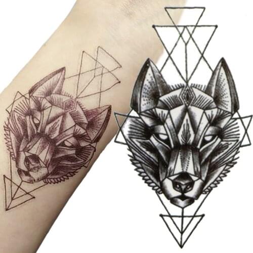 Waterproof Temporary Tattoo Sticker Geometry Animal Wolf Fake Tattoo Sticker Body Art Arm Fake Sleeve Tattoo Men Wome