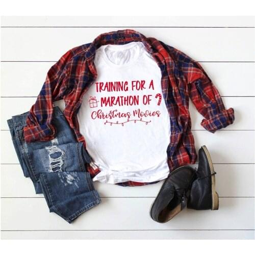 Women Fashion Grunge Tumblr Candy Graphic Harajuku Cute Goth Tee Tops Training for A Marathon of Christmas Movies T-shirt Slogan