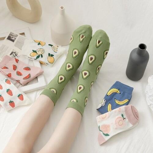 New Summer Cartoon Fruit Cotton Watermelon Lemon Strawberry Banana Avocado Women Korean Version Fashion Street Socks