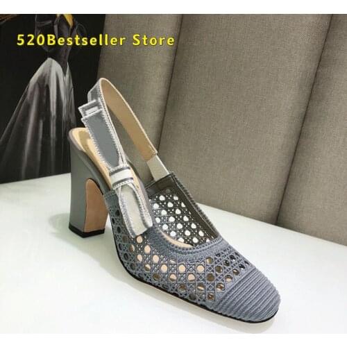 Shoes for women 2021 zapatillas mujer low heel shoes Lady Designer pumps high heels shoes Mesh Embroidery chunky FABRIC RIBBON