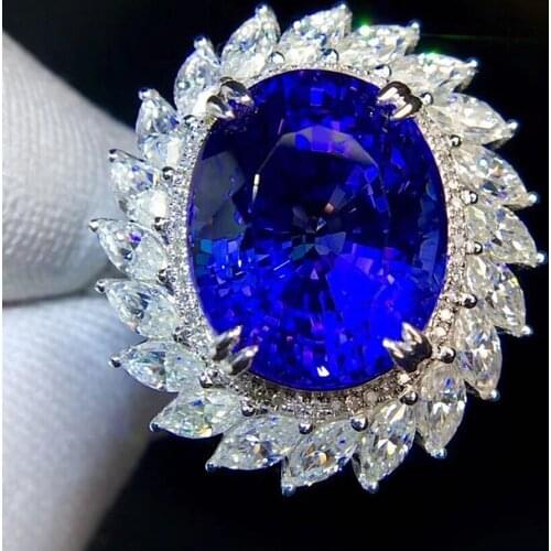 Luxury 5Carats Blue Crystal Sapphire Topaz Gemstones Diamonds Rings for Women 18k White Gold Filled Fine Jewelry Party Accessory