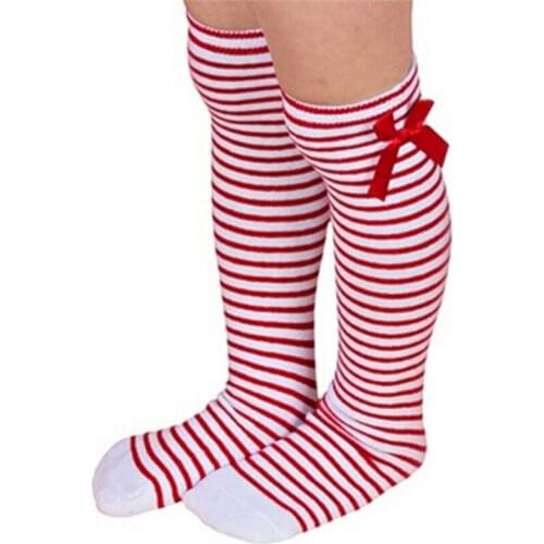 1 Pair Hot Cute Kids Girls Sweet Princess Bowknot Striped Boot Stocking Winter Knee High Warm Children Stockings