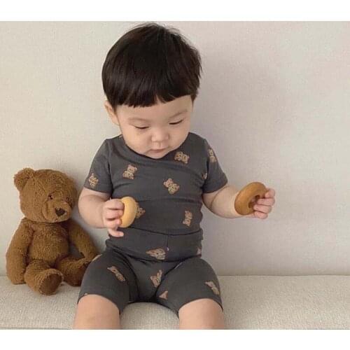 2021 Summer Baby Suit Bear Print Set Korean Infant 2Pcs Cute Pajamas Cotton Toddler Clothes