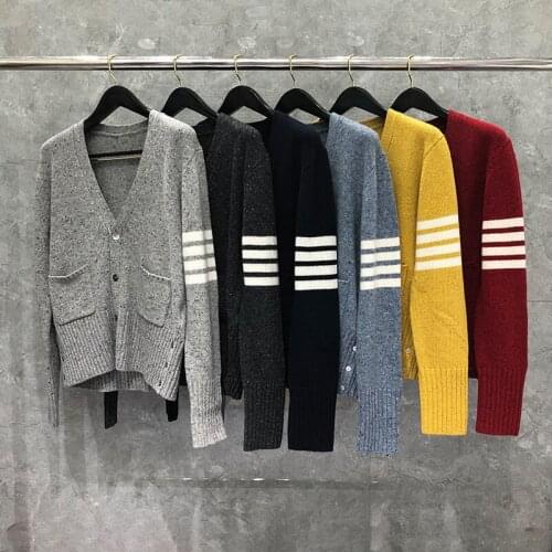 2021 Fashion Brand Sweaters Men Women Slim Cardigans Clothing Thick Striped Cotton Wool Autumn Winter Couple Casual Coat