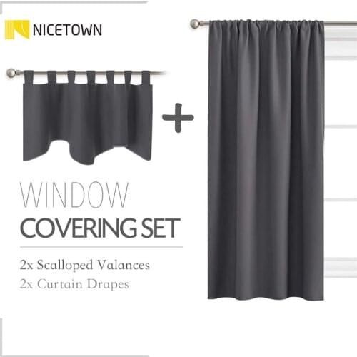 4 Pieces Blackout Curtains & Valances Thermal Insulated Modern Style Drapes for Bedroom Livingroom 2 Curtains & 2 Valance