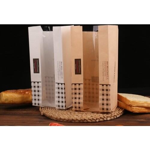 50pcs 6-7 sheets Toast Bread Bag Dim Sum Puff Baking Packaging Kraft Paper Greaseproof Paper Bag