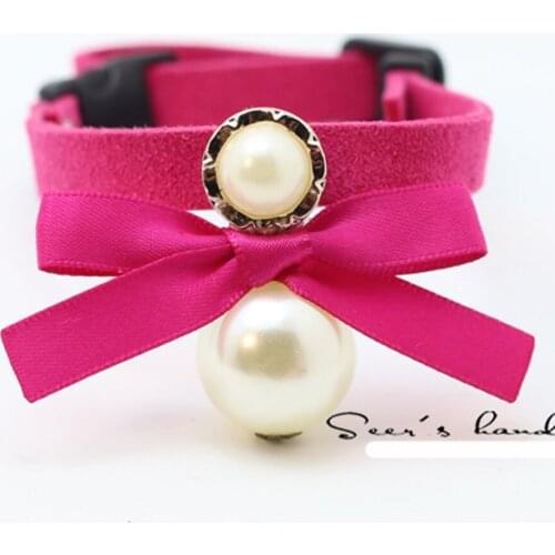 Free Shipping colorful cute puppy cat and dog big Artificial pearls manual made collar for Small pet for S The new listing
