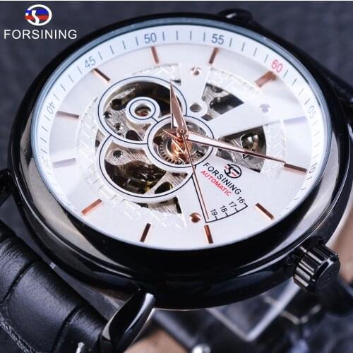 Forsining Casual Cruise Series Genuine Leather Military Skeleton Automatic Wrist Watch Top Brand Luxury Skeleton Sport Watches