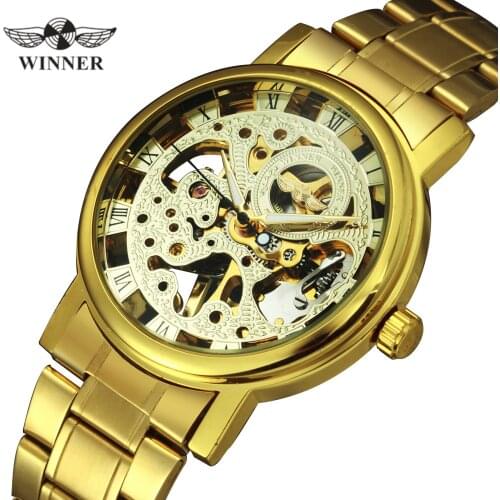 WINNER Gold Watch Men Luxury Top Brand Watches Mens 2020 Casual Business Wristwatch Unisex Skeleton Clock relogio masculino Gift