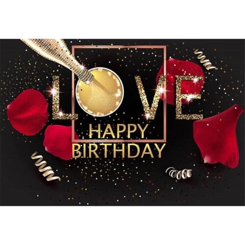 Black Background For Photography Glod Sequins Red Rose Petals Glitter Text Backdrop For Baby Shower Birthday Party Photo Props