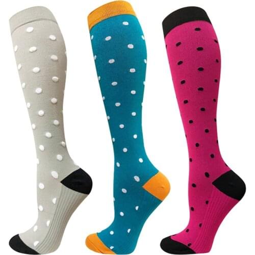 Women Men (20-30mmHg) Polka Dot Printing Knee Length Compression Stockings Best for Running Travel Cycling Pregnant Nurse Edema