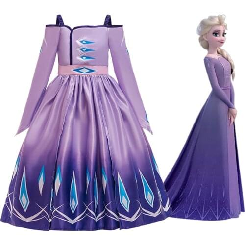 Disney Frozen 2 Cosplay Elsa Anna Princess Dress Festival Party Leisure Summer Girls Dress Snow Queen Fantasy Baby Girl Dresses