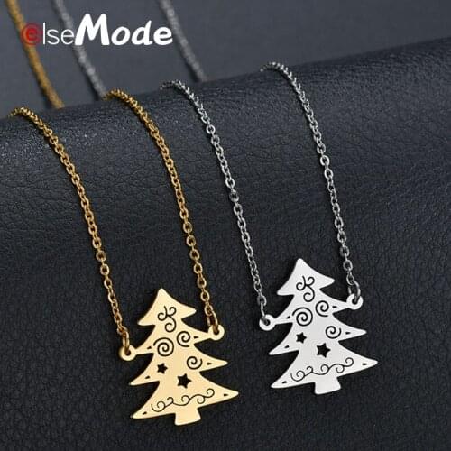 ELSEMODE Hollow Christmas Tree Pendant Neckalce Stainless Steel Snowman Deer Hat Chain Necklaces For Women Men Gift Dropshipping