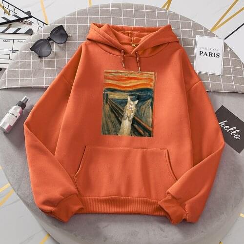 Oil Painting CatS Dusk Printed Hoody Womens Autumn Streetwearstreetwear O-Neck Casual Pullover Street Fleece 2021 New Hoodie