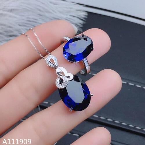 KJJEAXCMY boutique jewelry 925 sterling silver inlaid Natural sapphire pendant ring Womens set support detection