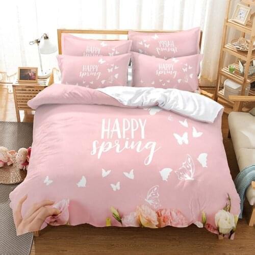 Pink Letter Print Bedding Duvet Cover Set 3d Digital Printing Bed Linen Fashion Design Comforter Cover Bedding Sets Bed Set