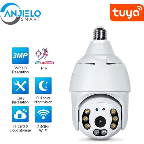Tuya WiFi Bulb Camera 3MP PTZ Security Camera Lamp-Full Light Night Vision two Way Talk Auto Tracking CCTV Video Surveillanc