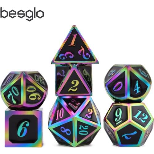 Italics Font Metal Dice with Black Pouch for DnD RPG MTG Games D4 D6 D8 D10 D% D12 D20