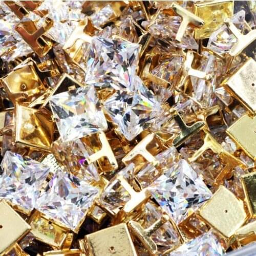 MHS.SUN Loose 6MM 8MM 10MM 12MM 20PCS Bling DIY Square Claw Zircon Rhinestones Sew-On Crystals For Wedding Garment Decoration