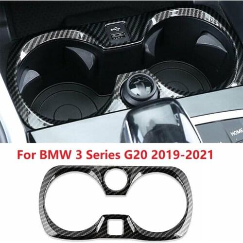 Carbon Fiber ABS Central Console Water Cup Holder Frame Cover Trim For BMW 3 Series G20 2019-2021 Car Interior Mouldings