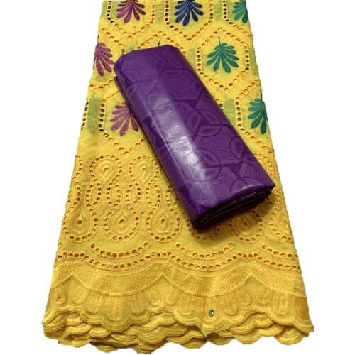 Newest African Bazin Riche Brode Fabric Combine Swiss Voile Cotton 2021 Damask Guinea Brocade Lace Fabric 2.5+2.5yard VKM120