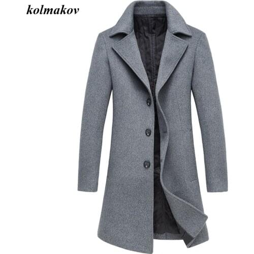 New Arrival Winter Men Warm Woolen Trench Coat Fashion Casual Solid Mens Thick Single Breasted Trench Coat Plus Size M-4XL