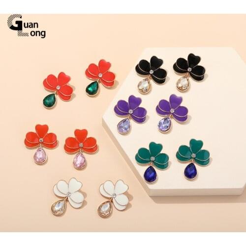 GuanLong 2021 New Acrylic Flower Drop Earrings for Women Statement Resin Big Cute Dangle Earings Girls Crystal Fashion Jewelry