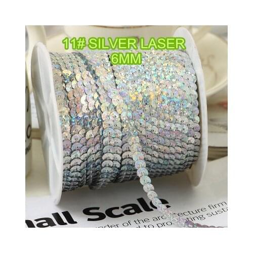 100 Yards 6mm Laser Bright Sequins Trim, Sold per Packet of 1 Roll(100 Yards)-110# Laser Silver Confetti