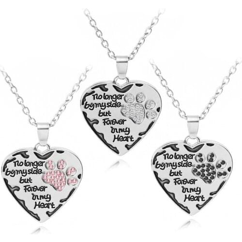 No Longer By My Side Love Necklace rhinestone inlaid Dog Paw Necklace