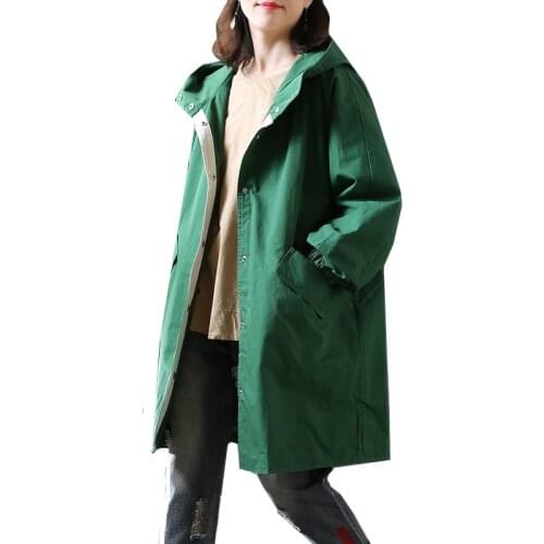 Womens Long Hooded Trench Coat Spring Autumn Fashion Loose Long-sleeved Ladies Cotton Outerwear Casual Windbreaker BF Coat Tide