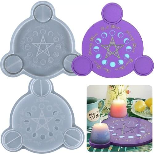 Moon Phase Candle Holder Astrology Tarot Card Pentacle Altar Plate Resin Mold DIY Energy Tarot Supplies
