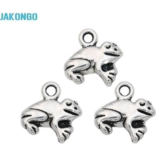 JAKONGO Antique Silver Plated Frog Charms Pendant fit Jewelry Making Bracelet DIY Craft 13x12mm 20pcs/lot