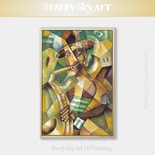 Pop Art Hand-painted High Quality Abstract Man Playing Saxophone Oil Painting Abstract Musician Figure Saxophone Oil Painting
