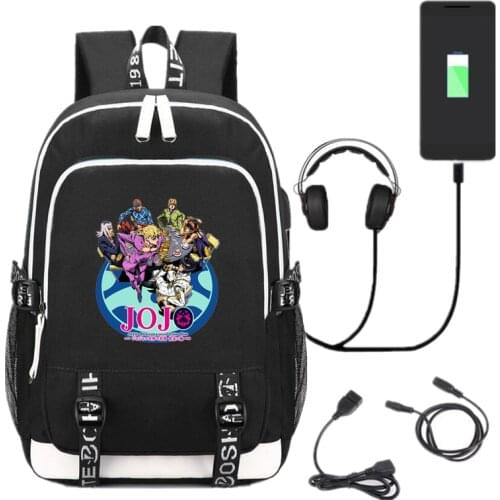 New JoJos Bizarre Adventure: Golden Wind Backpack School Bags Bookbag USB Charge Interface Shoulder Travel Bag Work Leisure Bag