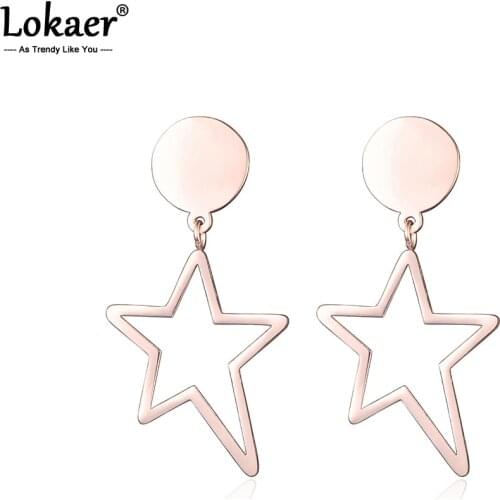Lokaer Bohemia Stainless Steel Hollow Star Geometric Design Earrings Trendy Rose Gold Stud Earrings Jewelry For Women E17013
