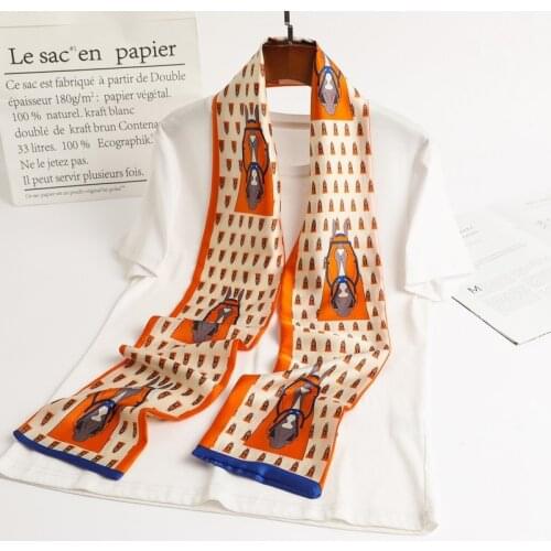 New Horsehead Cat Long Scarf Women Spring and Summer Widened Long Scarf Decoration Tie Hair with Shirt Scarf