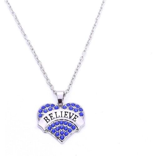Hearts jewelry 1 inch*1 inch fashion 20pcs a lot rhodium plated Believe with crystals heart chain necklace
