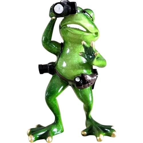 Funny Photographer Frog Figurine Columnist Resin Frog Cyclist Miniature Traveller Desktop Ornament Shelf Decor Craft Accessories