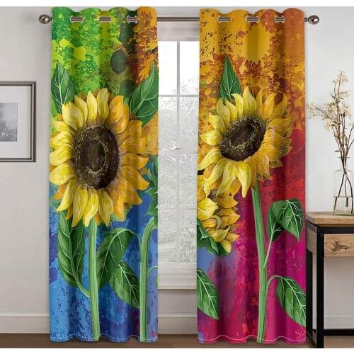3D Multicolor Bright Sunflower Modern Pattern Blackout Curtain Set Hook, Suitable for Home Curtains In Living Room and Bedroom