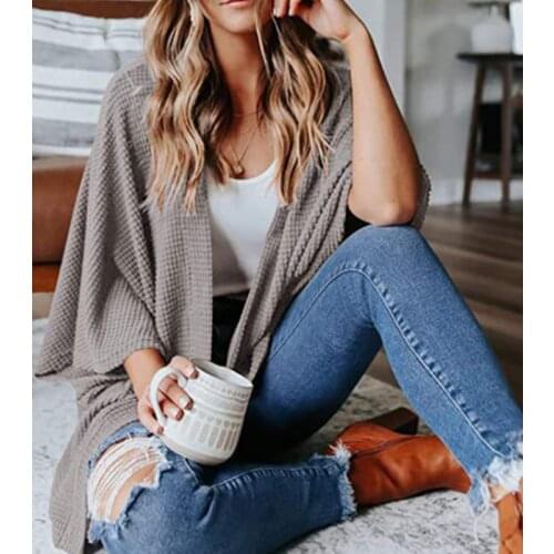 Shirt Women Fashion Solid Tees Elegant Casual Loose Female Open Stitch Bat Sleeve Autumn Winter Knitted Sweater Coat Ladies Tops
