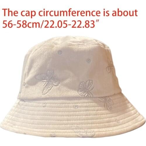 Women Winter Warm Velvet Bucket Hat Butterfly Embroidery Wide Brim Fisherman Cap